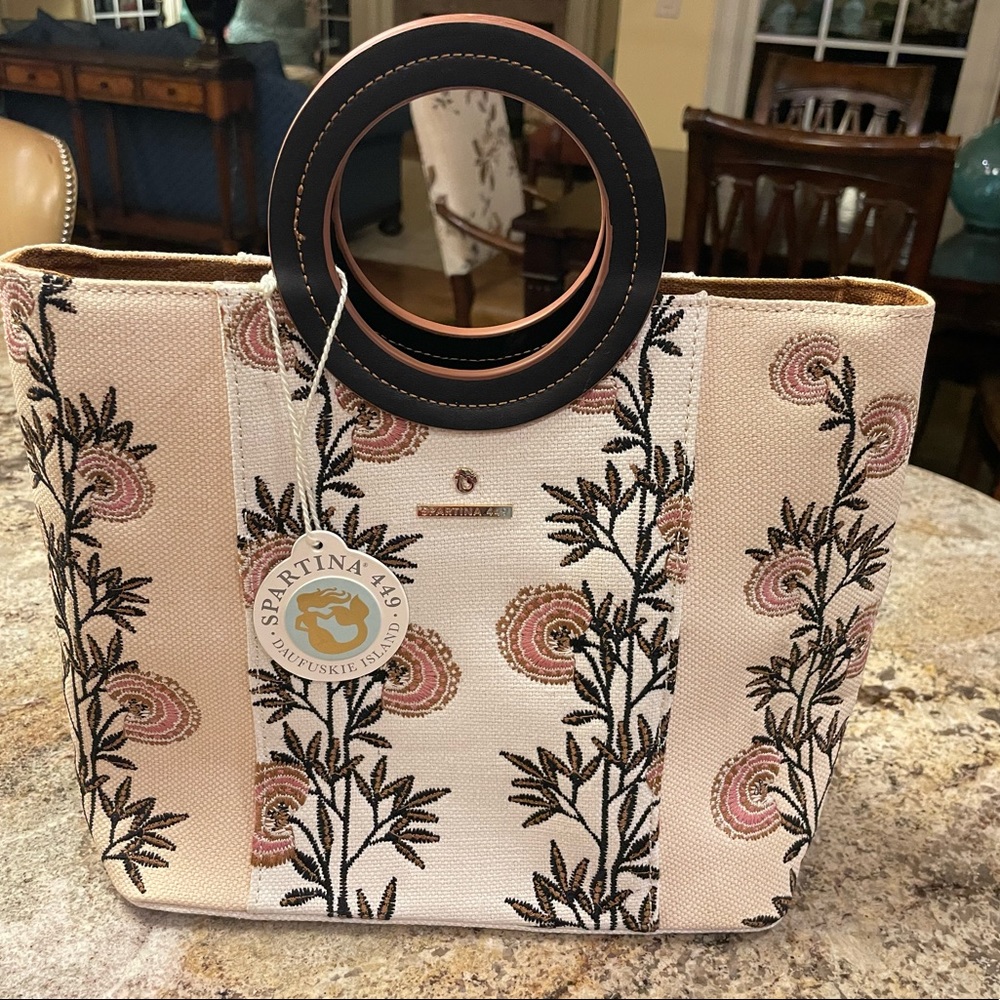 Spartina Linen and Leather Embroidered Purse-New